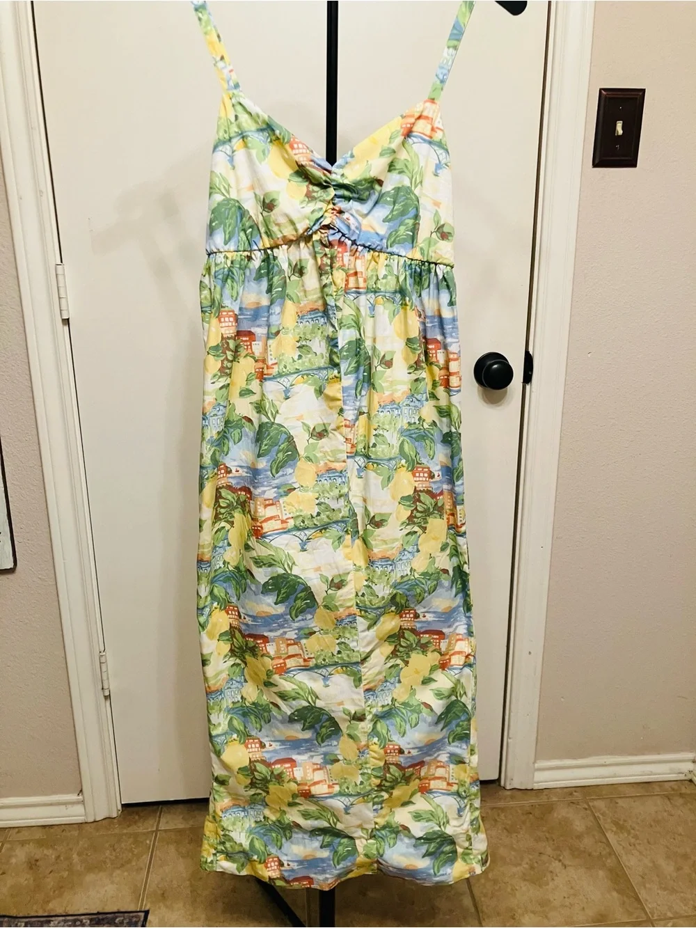 Abercrombie & Fitch Sweetheart Babydoll Maxi Dress Beach Lemon Print S